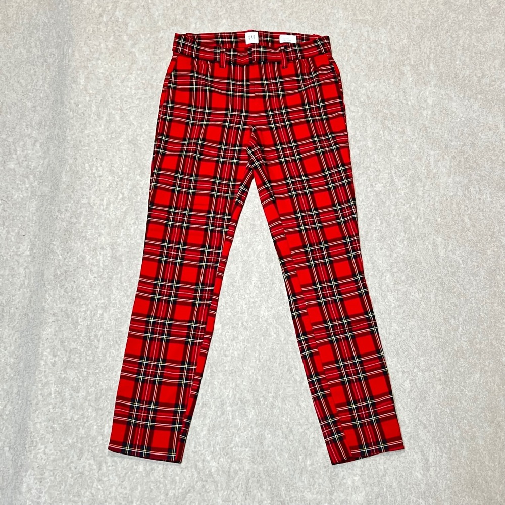 GAP Signature Skinny Ankle Pants Red Plaid Holiday Tartan Trousers Womens Sz 0